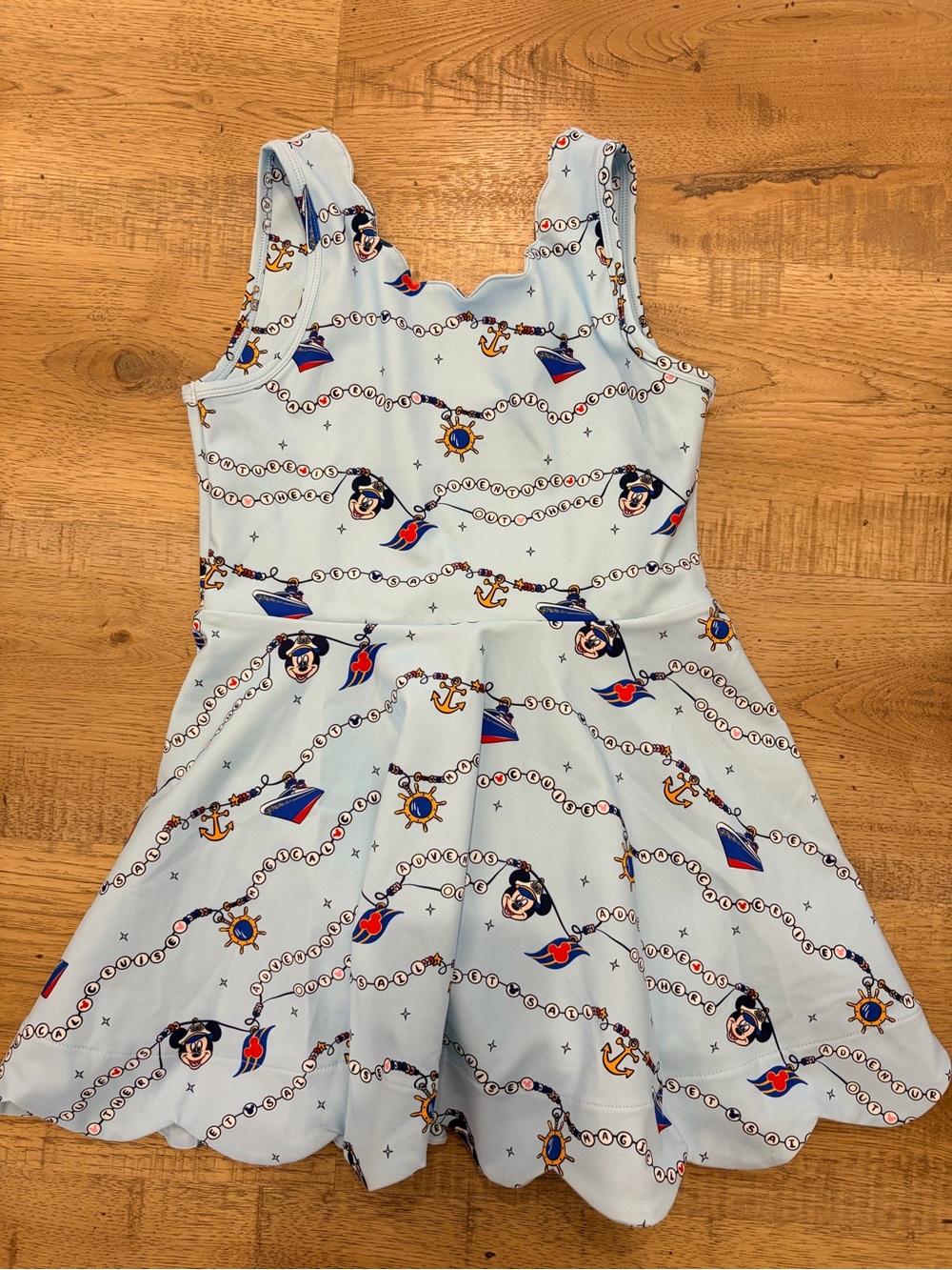 Disney Light Blue Nautical Print Girls' Casual Dress with Navy & Red Accents